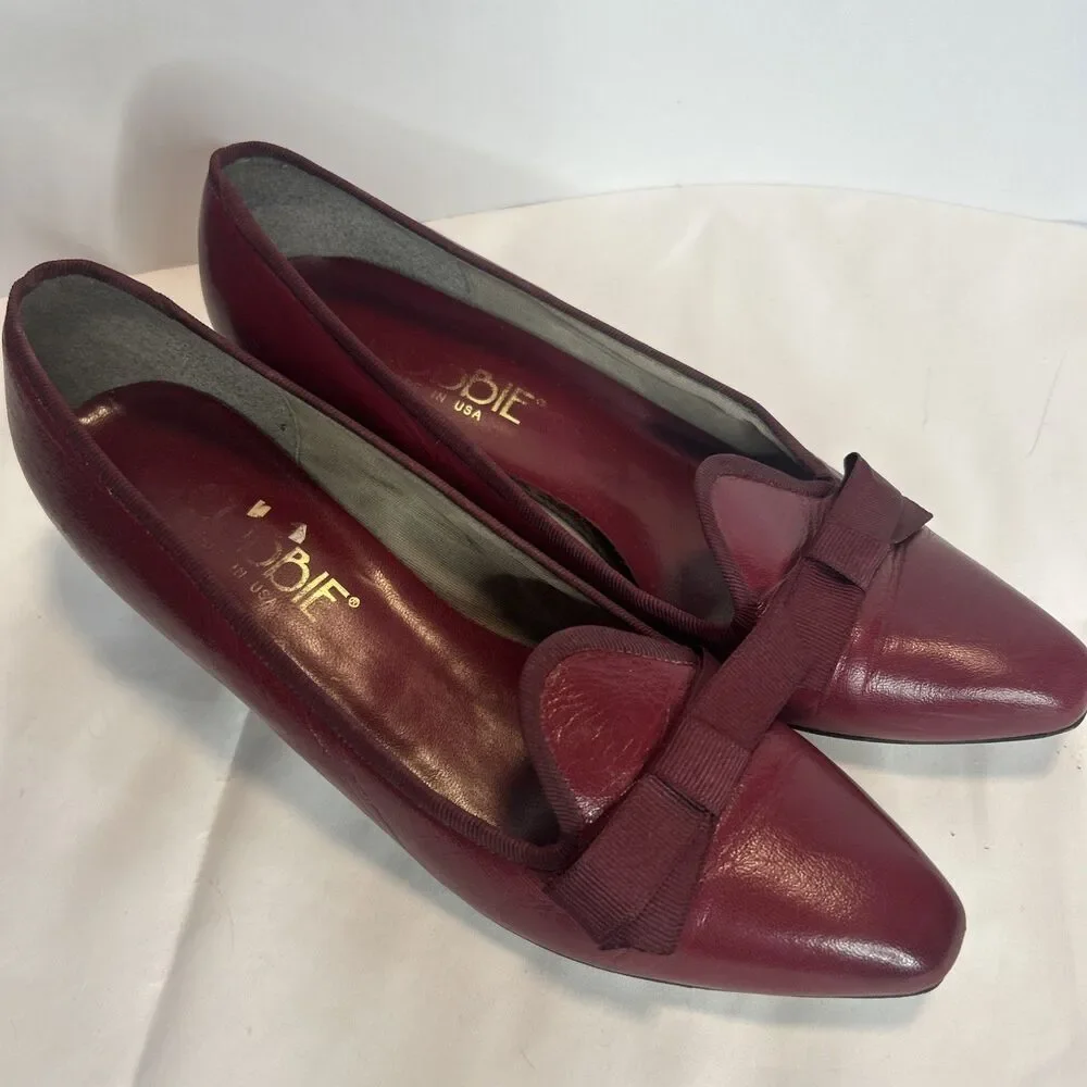 Vintage Wine I Inch Heeled Flat w/Pointed Toe Bows Size 7 Old Money Leather